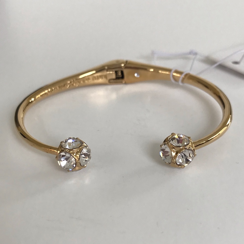 Nwt Kate Spade New York Gold Tone Lady Marmalade Crystal Hinged Bangle Bracelet